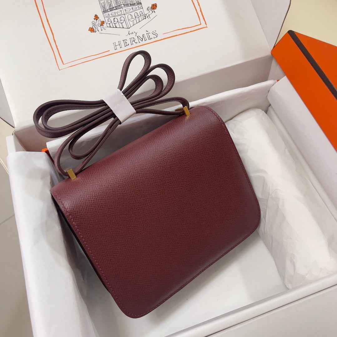 Hermes Constance Bag Wine Red Epsom Leather Gold H2532