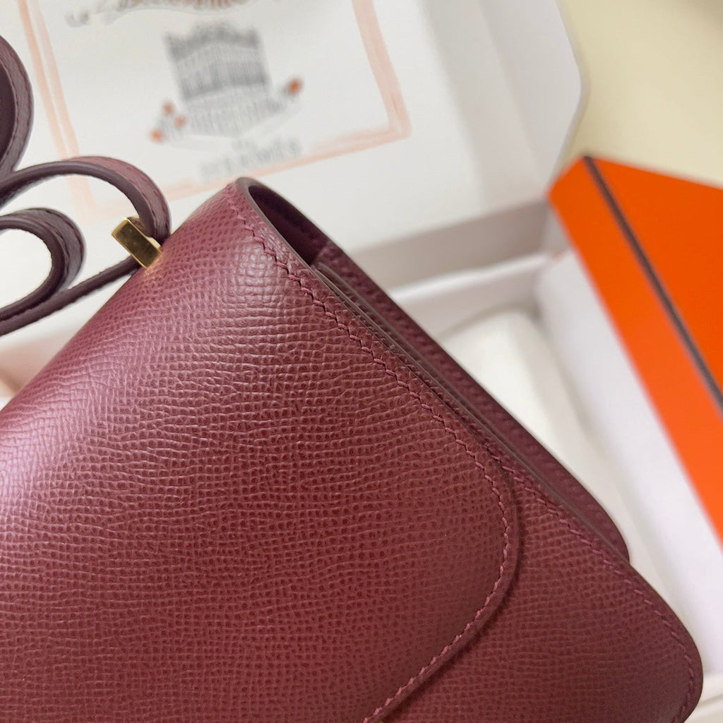 Hermes Constance Bag Wine Red Epsom Leather Gold H2532