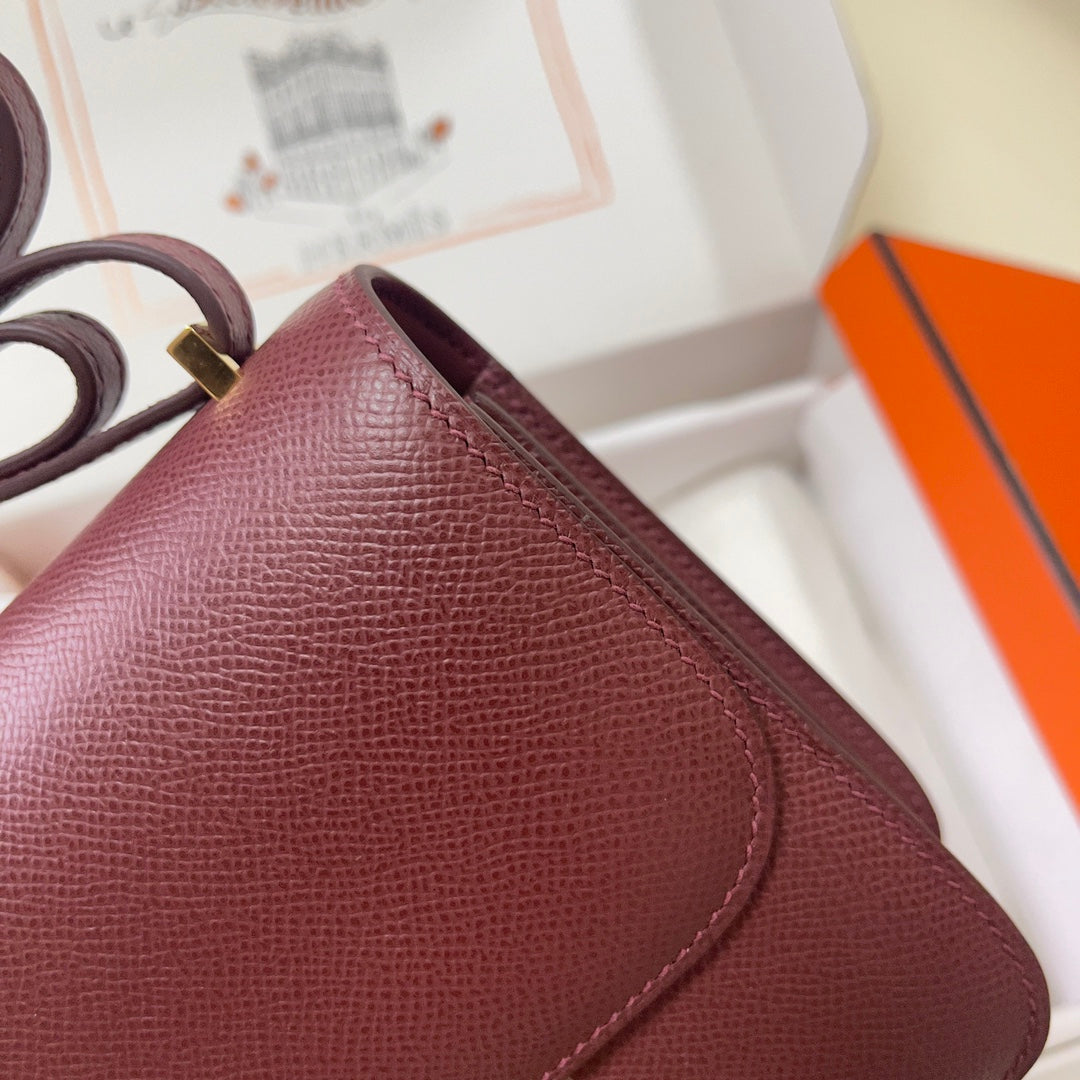 Hermes Constance Bag Wine Red Epsom Leather Gold H2532