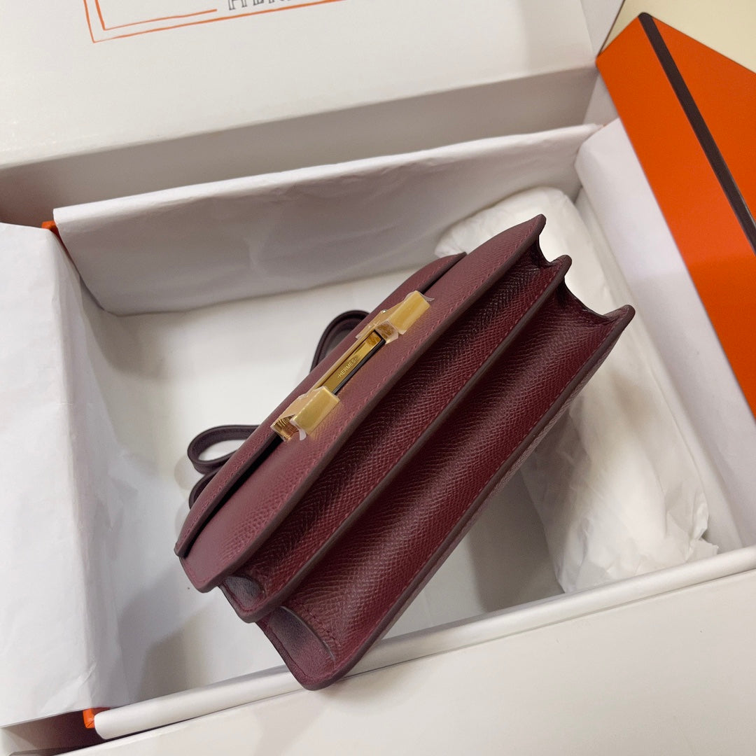 Hermes Constance Bag Wine Red Epsom Leather Gold H2532