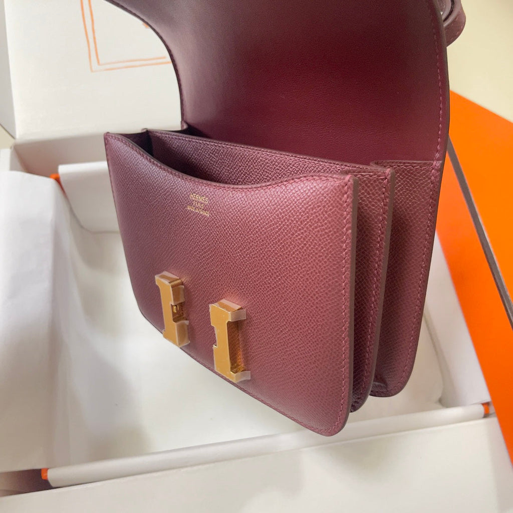 Hermes Constance Bag Wine Red Epsom Leather Gold H2532