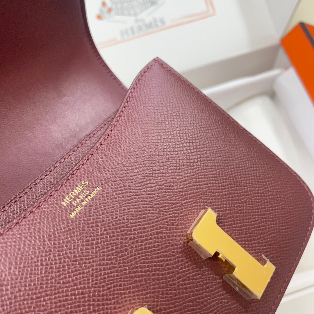 Hermes Constance Bag Wine Red Epsom Leather Gold H2532