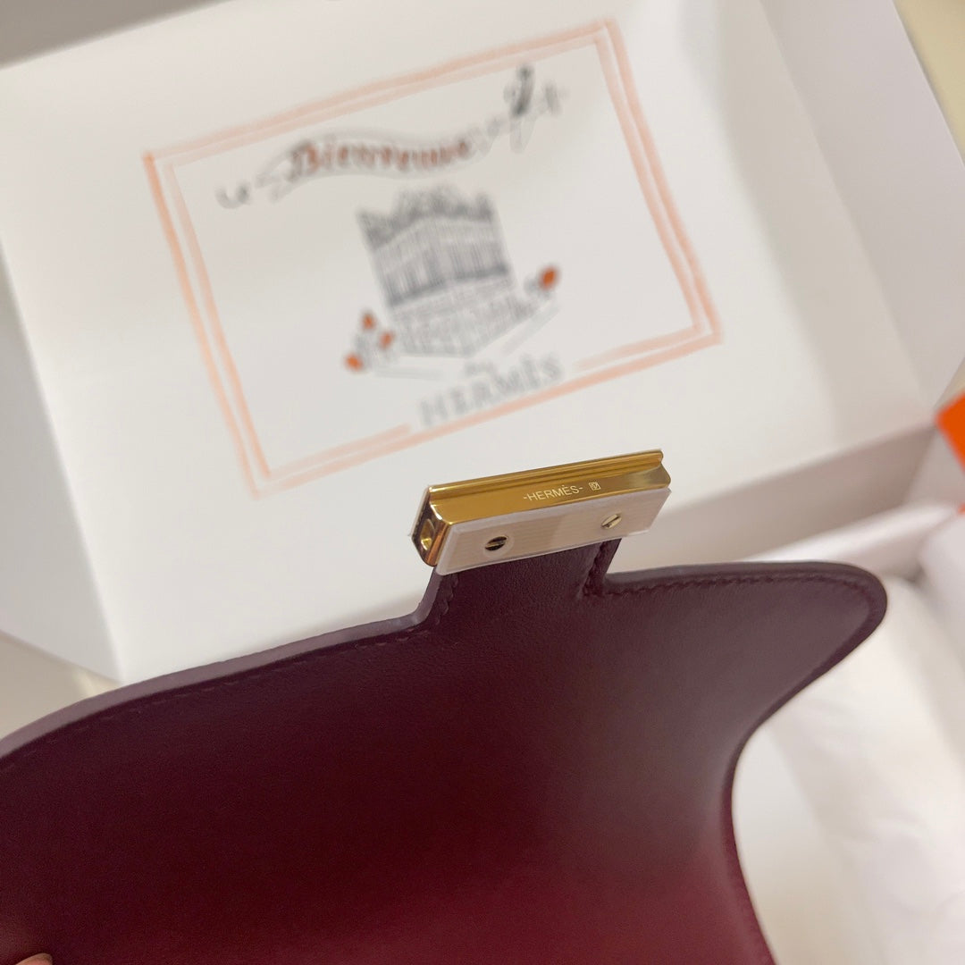 Hermes Constance Bag Wine Red Epsom Leather Gold H2532