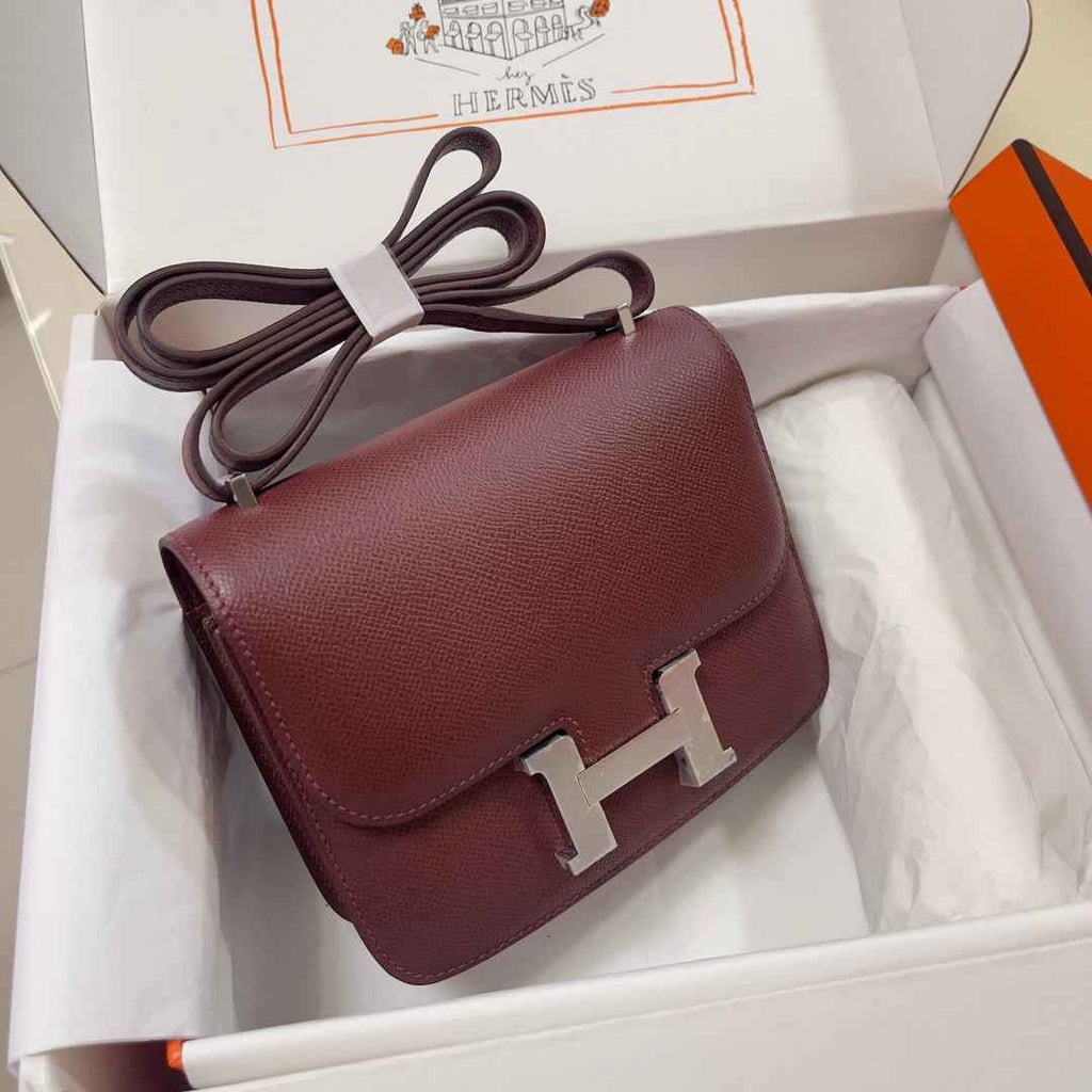 Hermes Constance Bag Wine Red Epsom Leather Silver H2533