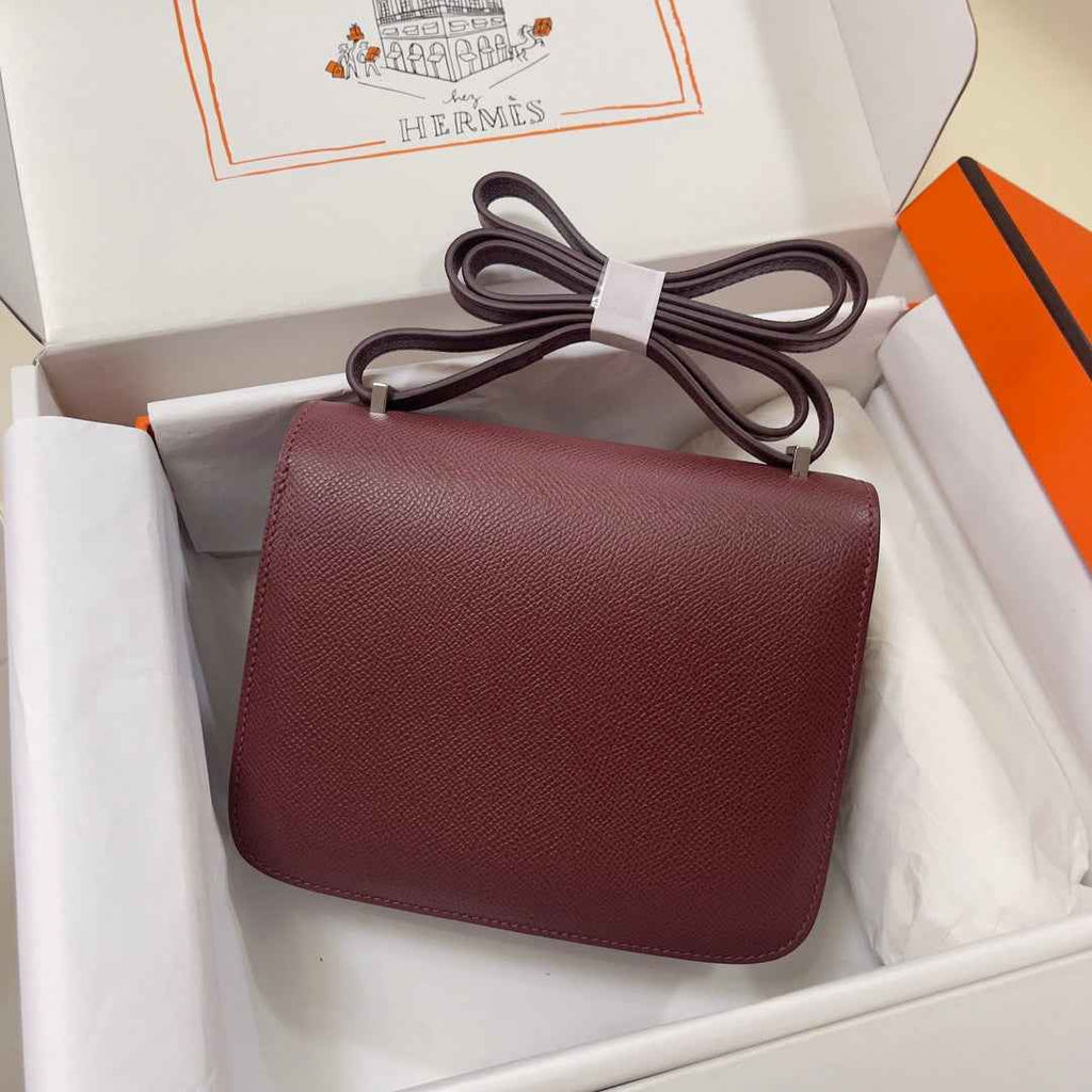 Hermes Constance Bag Wine Red Epsom Leather Silver H2533