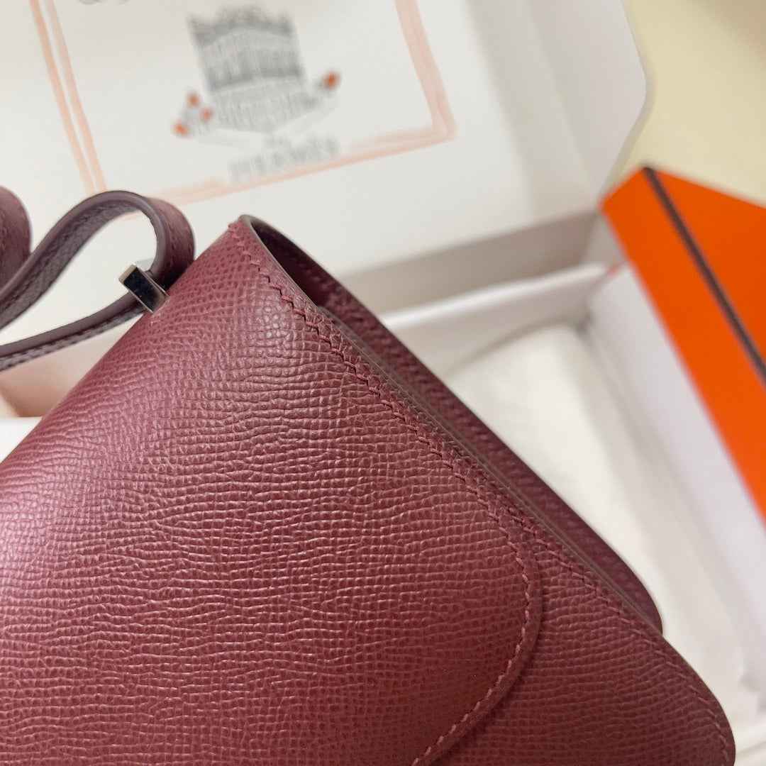 Hermes Constance Bag Wine Red Epsom Leather Silver H2533