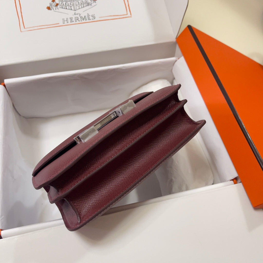 Hermes Constance Bag Wine Red Epsom Leather Silver H2533