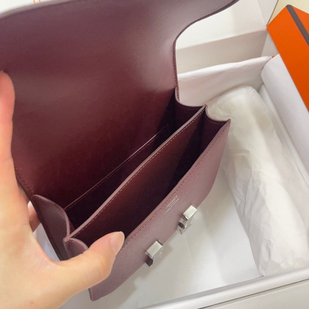 Hermes Constance Bag Wine Red Epsom Leather Silver H2533