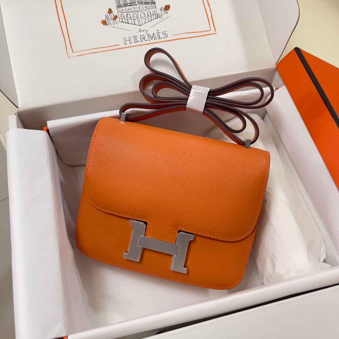Hermes Constance Bag Epsom Orange Leather Silver H2547