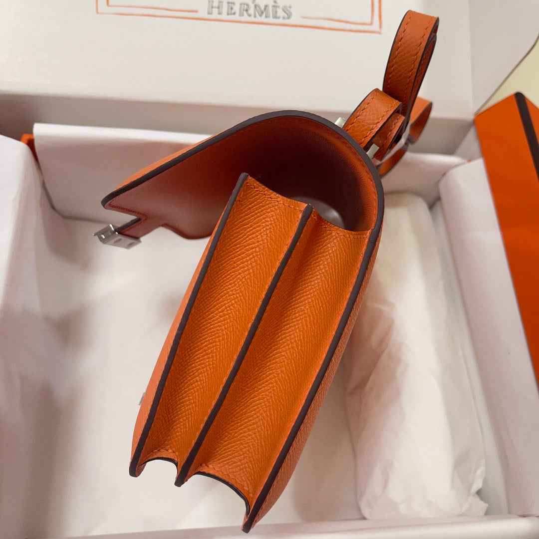 Hermes Constance Bag Epsom Orange Leather Silver H2547