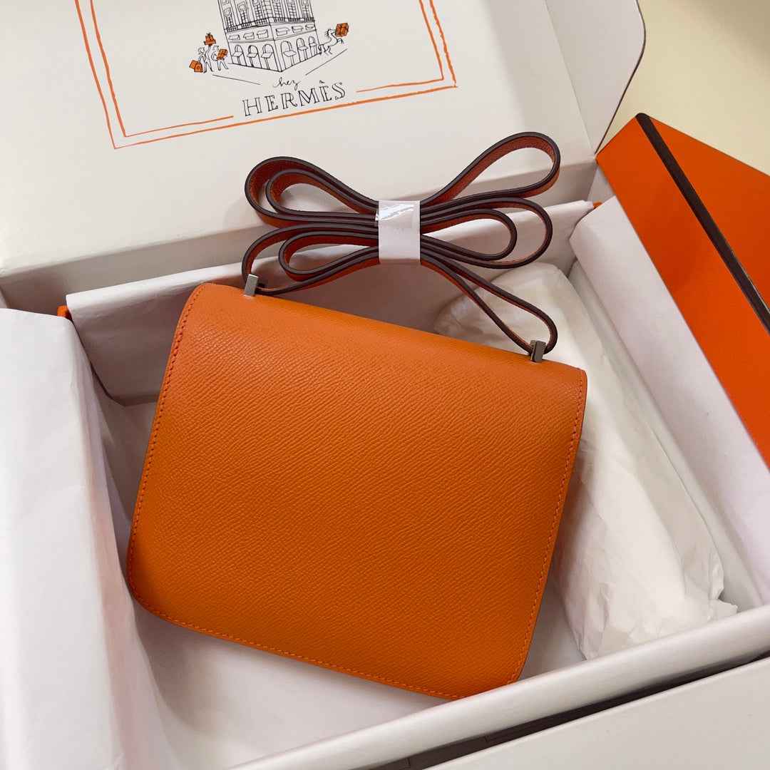 Hermes Constance Bag Epsom Orange Leather Silver H2547