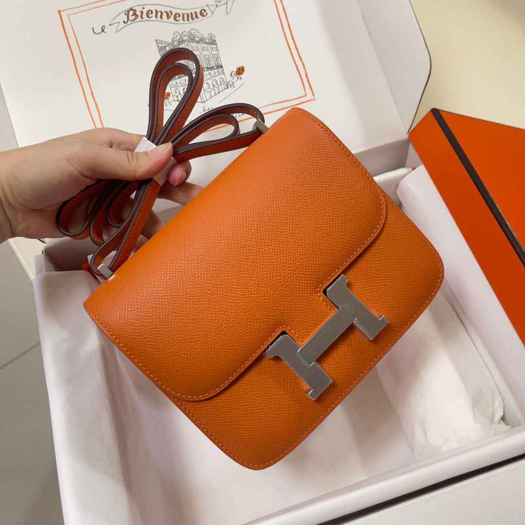 Hermes Constance Bag Epsom Orange Leather Silver H2547