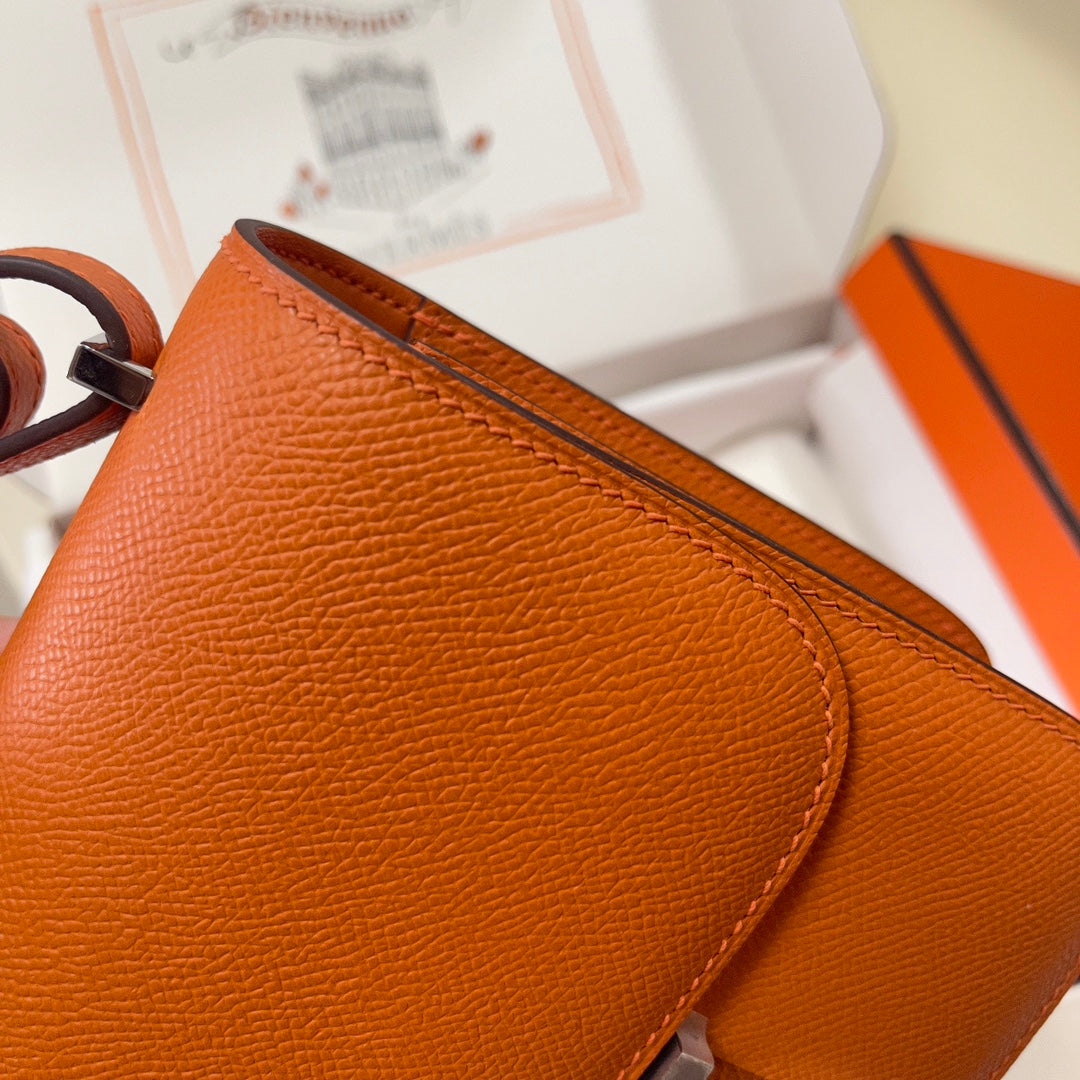 Hermes Constance Bag Epsom Orange Leather Silver H2547
