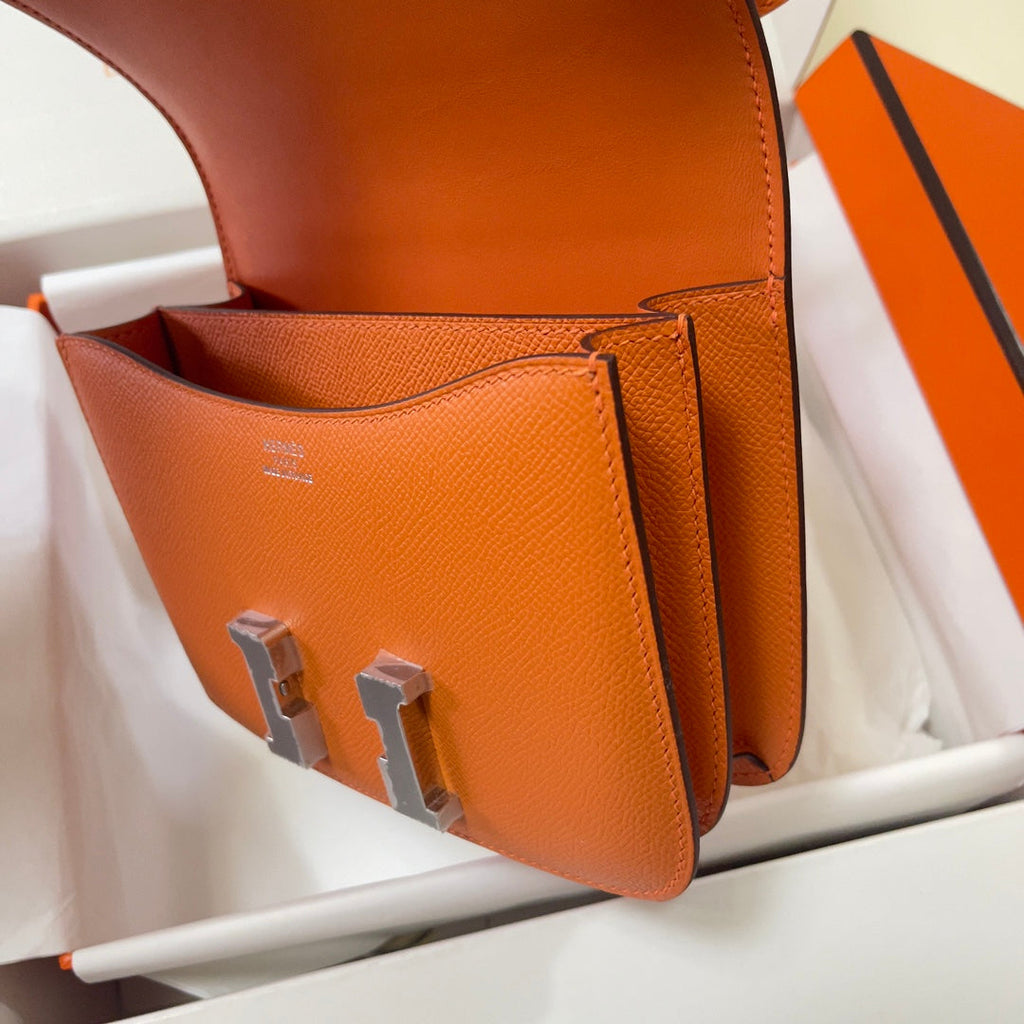 Hermes Constance Bag Epsom Orange Leather Silver H2547