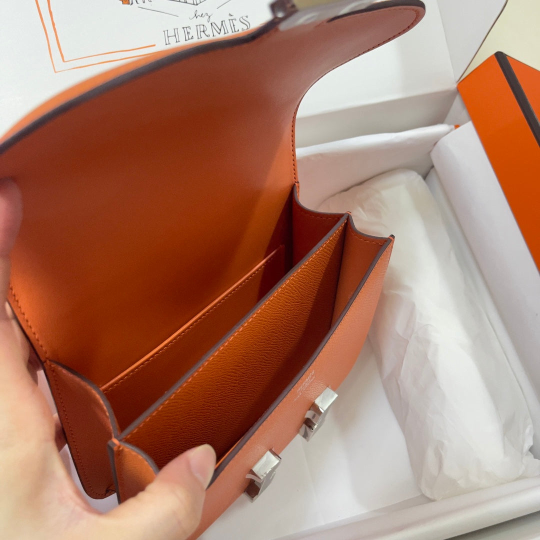 Hermes Constance Bag Epsom Orange Leather Silver H2547