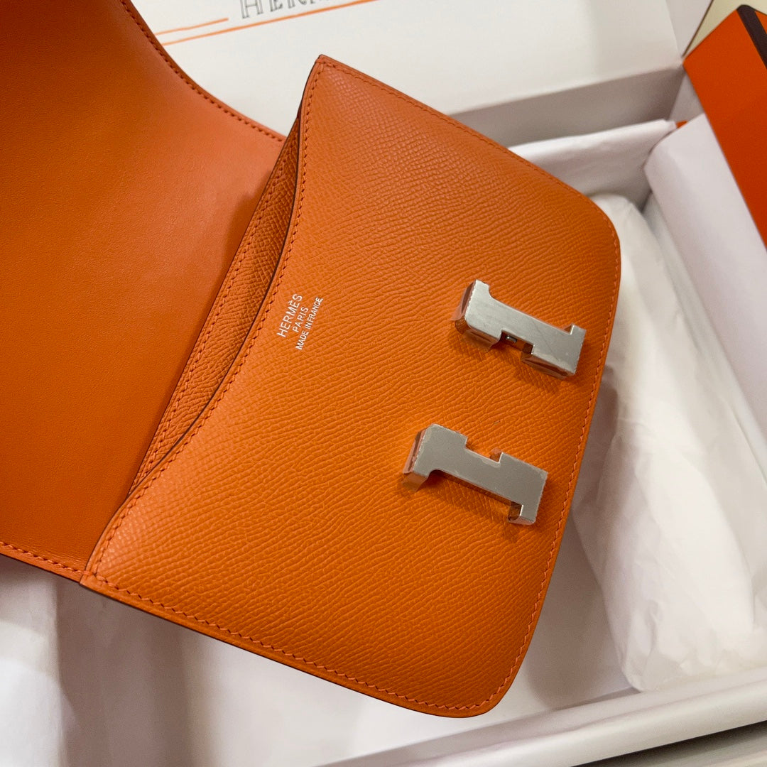 Hermes Constance Bag Epsom Orange Leather Silver H2547