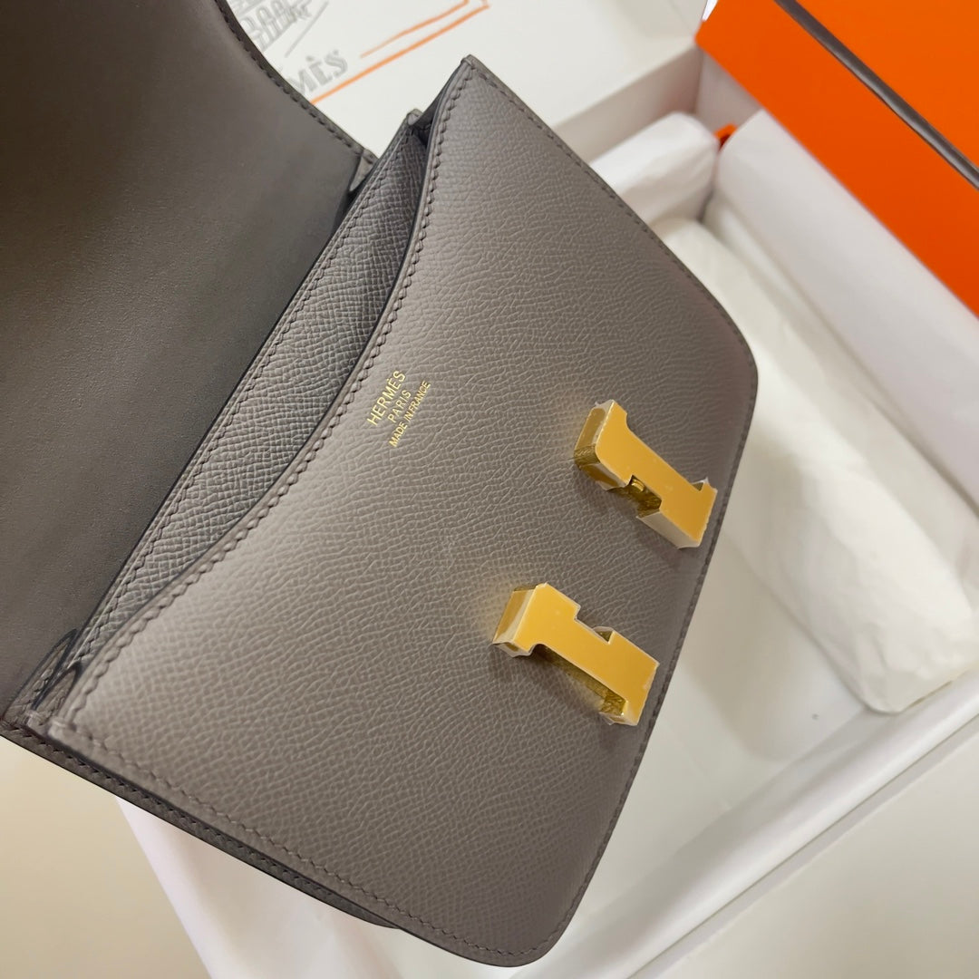 Hermes Constance Bag Epsom Dark Gray Leather Gold H2548