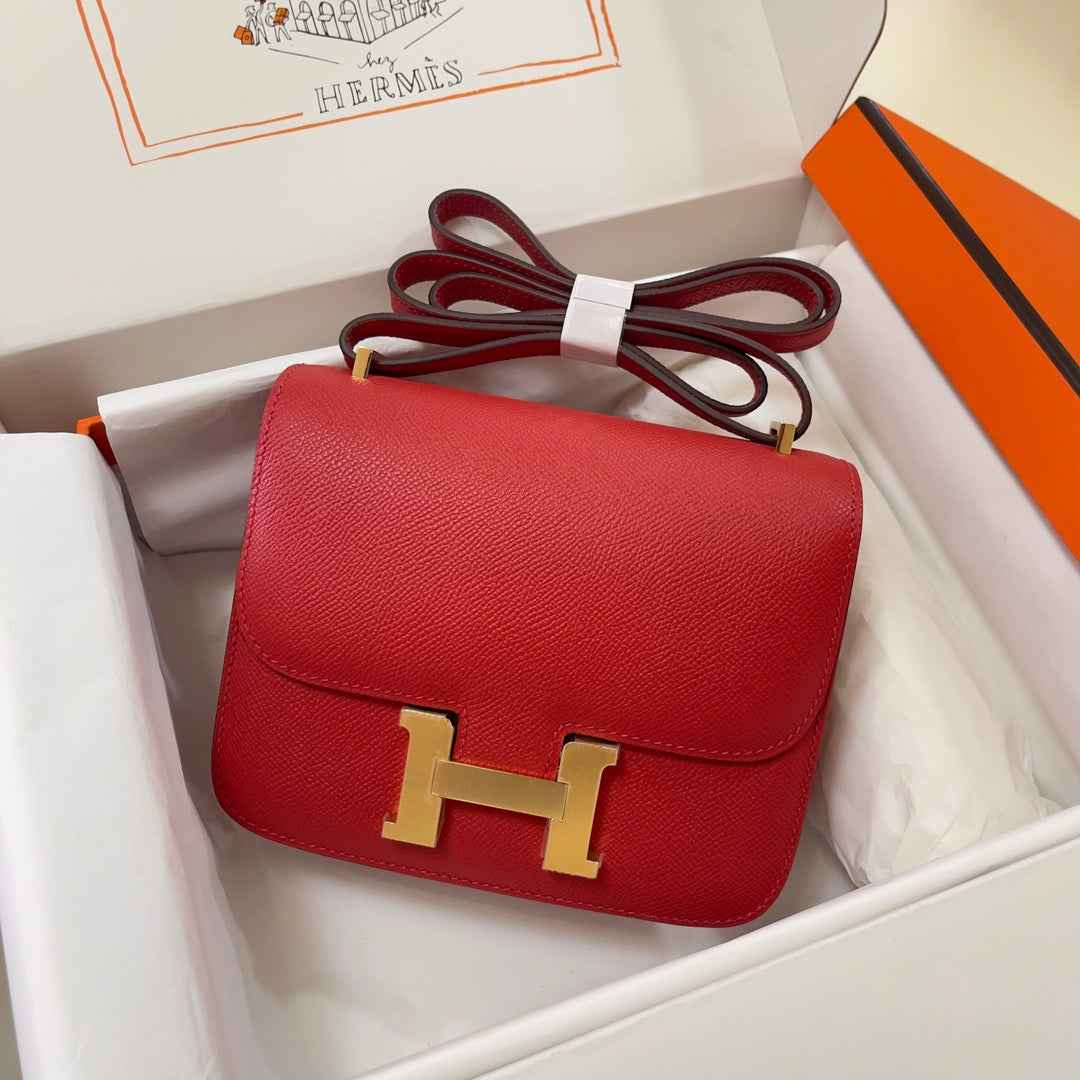 Hermes Constance Bag Red Epsom Leather Gold H2538
