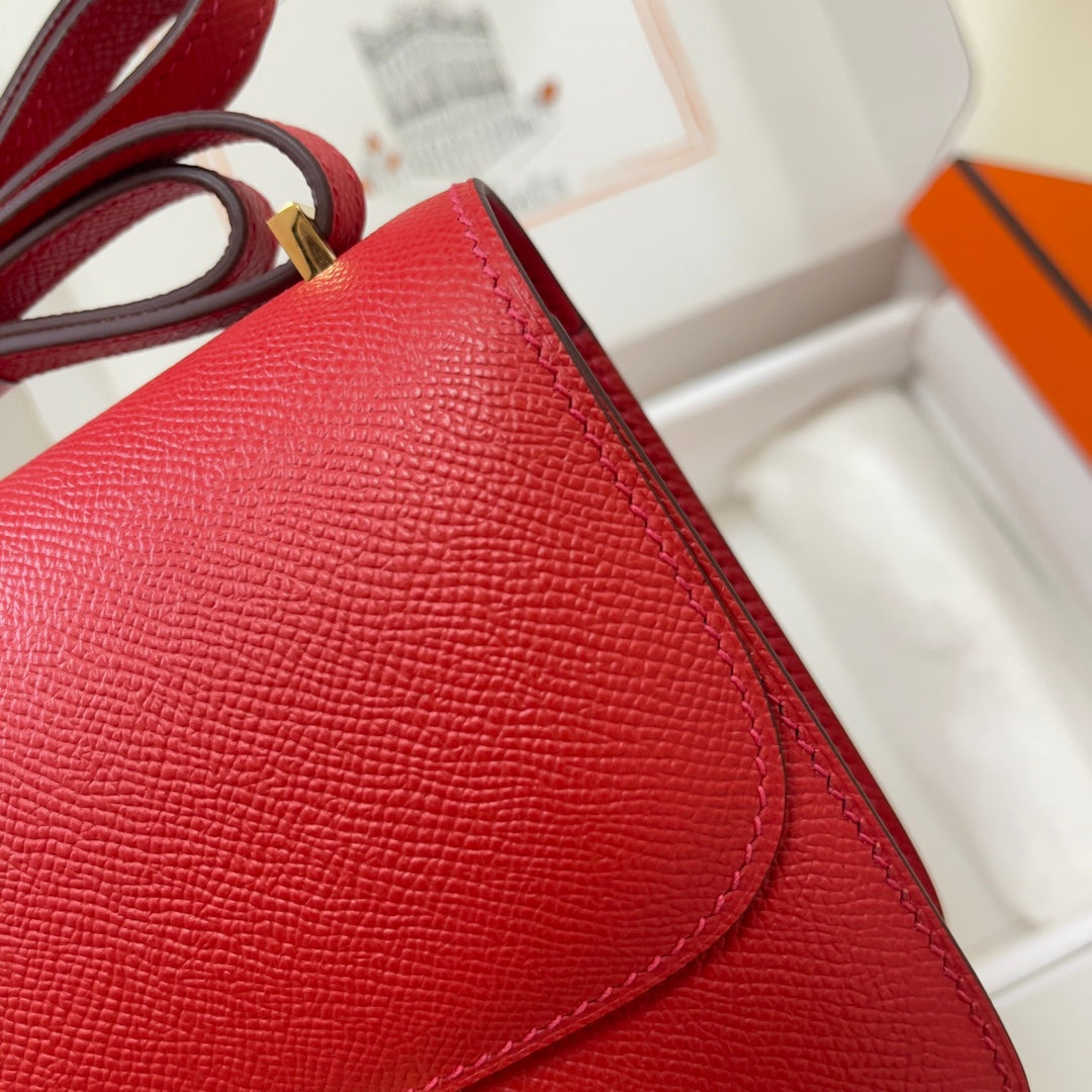 Hermes Constance Bag Red Epsom Leather Gold H2538