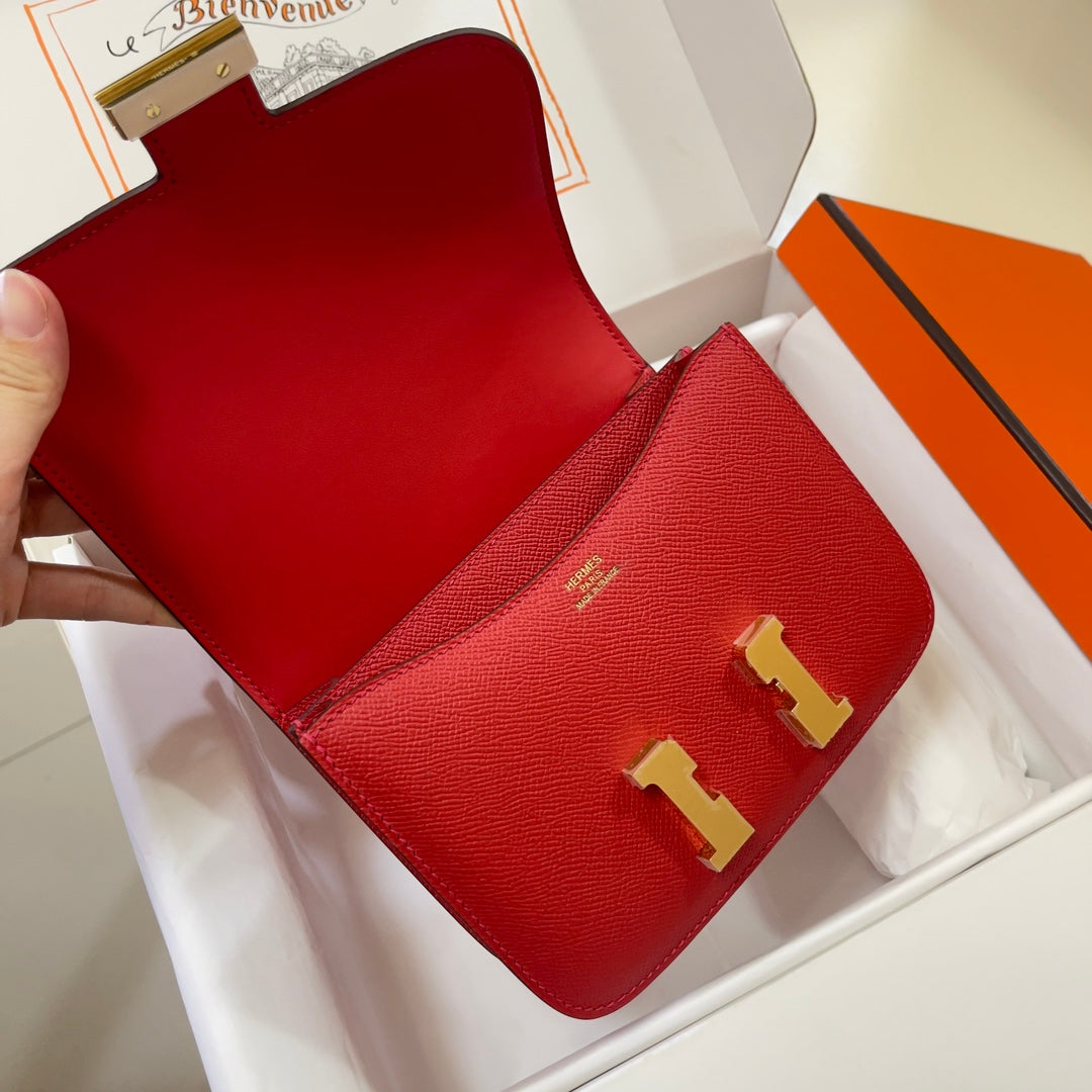 Hermes Constance Bag Red Epsom Leather Gold H2538