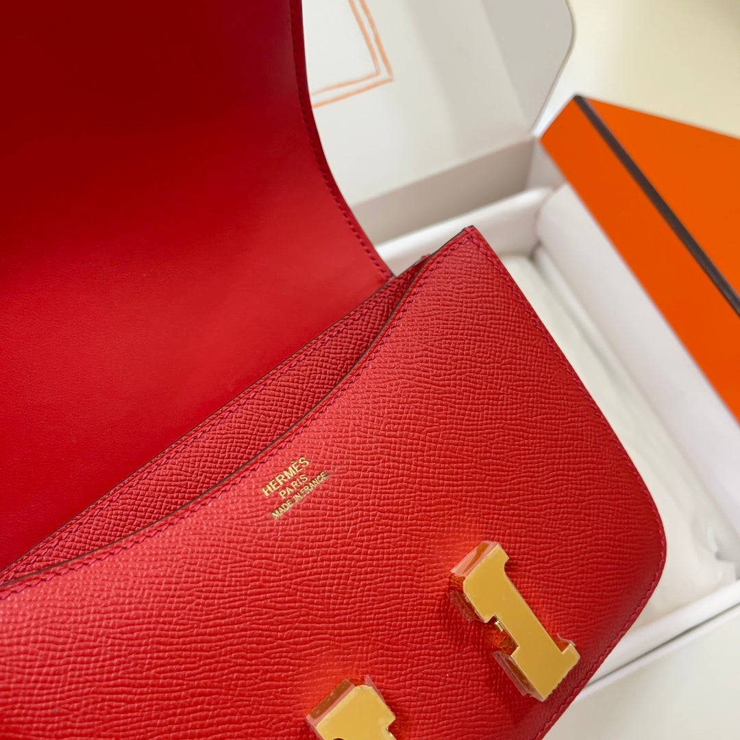 Hermes Constance Bag Red Epsom Leather Gold H2538