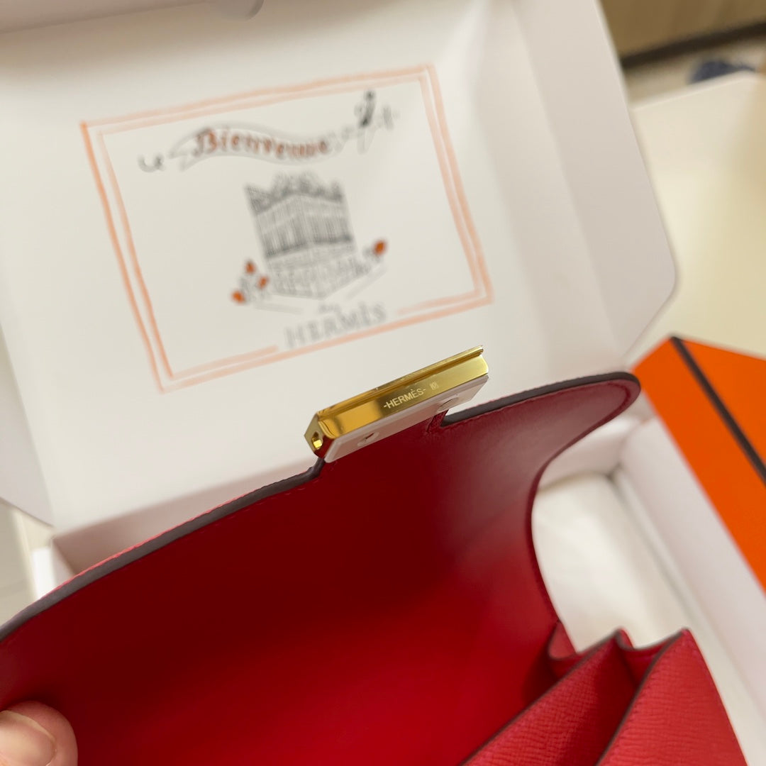Hermes Constance Bag Red Epsom Leather Gold H2538