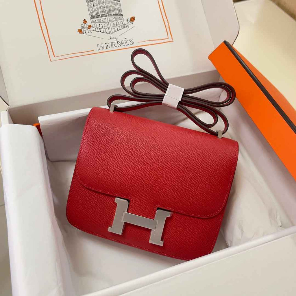 Hermes Constance Bag Red Epsom Leather Silver H2539