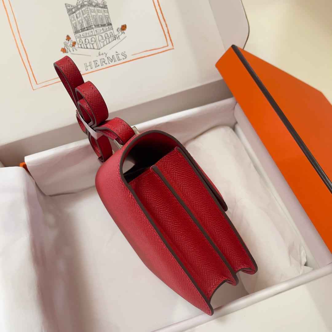 Hermes Constance Bag Red Epsom Leather Silver H2539