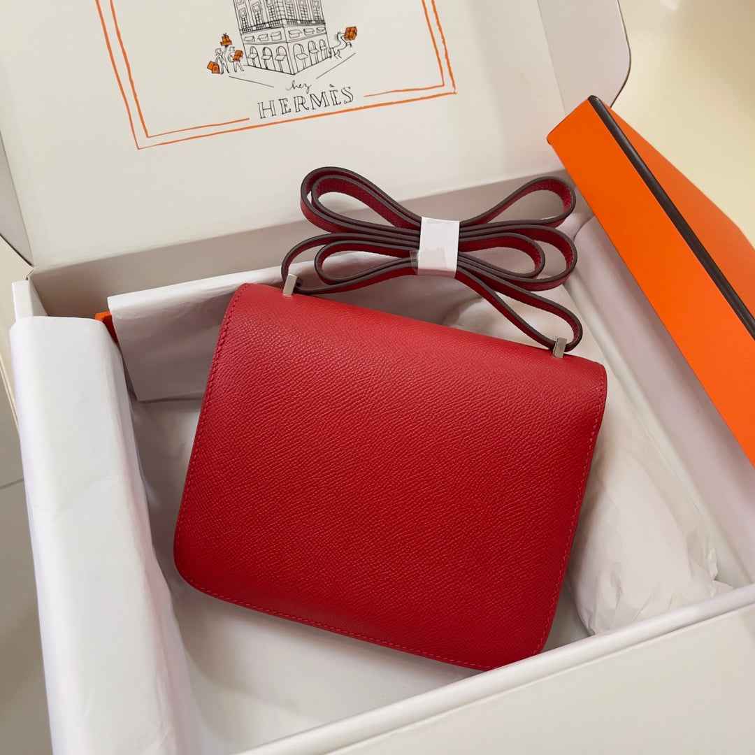 Hermes Constance Bag Red Epsom Leather Silver H2539