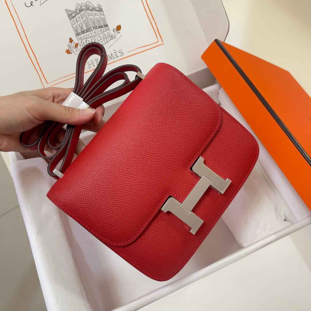 Hermes Constance Bag Red Epsom Leather Silver H2539