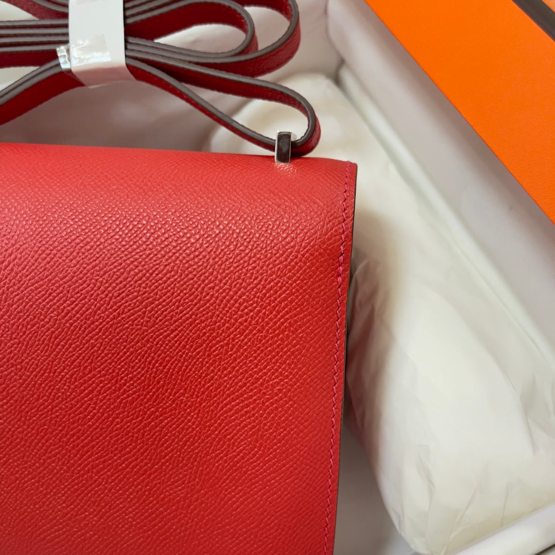 Hermes Constance Bag Red Epsom Leather Silver H2539