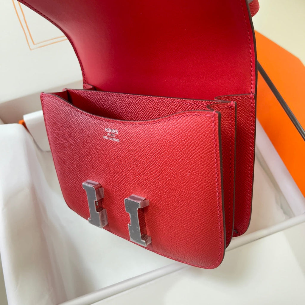 Hermes Constance Bag Red Epsom Leather Silver H2539
