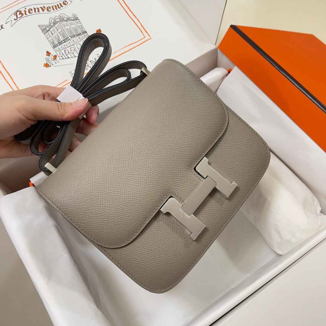 Hermes Constance Bag Epsom Gray Leather Silver H2555