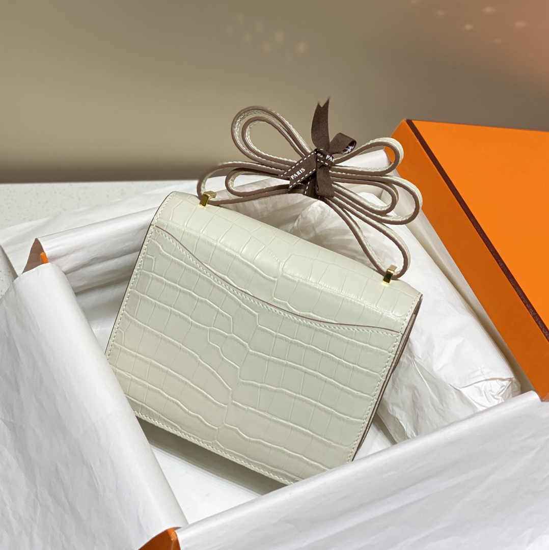 Hermes Constance Bag Beige Crocodile Leather Gold H2806