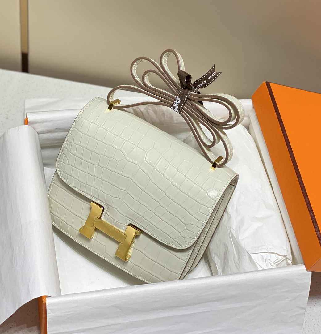 Hermes Constance Bag Beige Crocodile Leather Gold H2806
