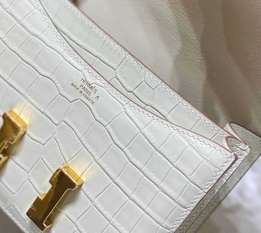 Hermes Constance Bag Beige Crocodile Leather Gold H2806