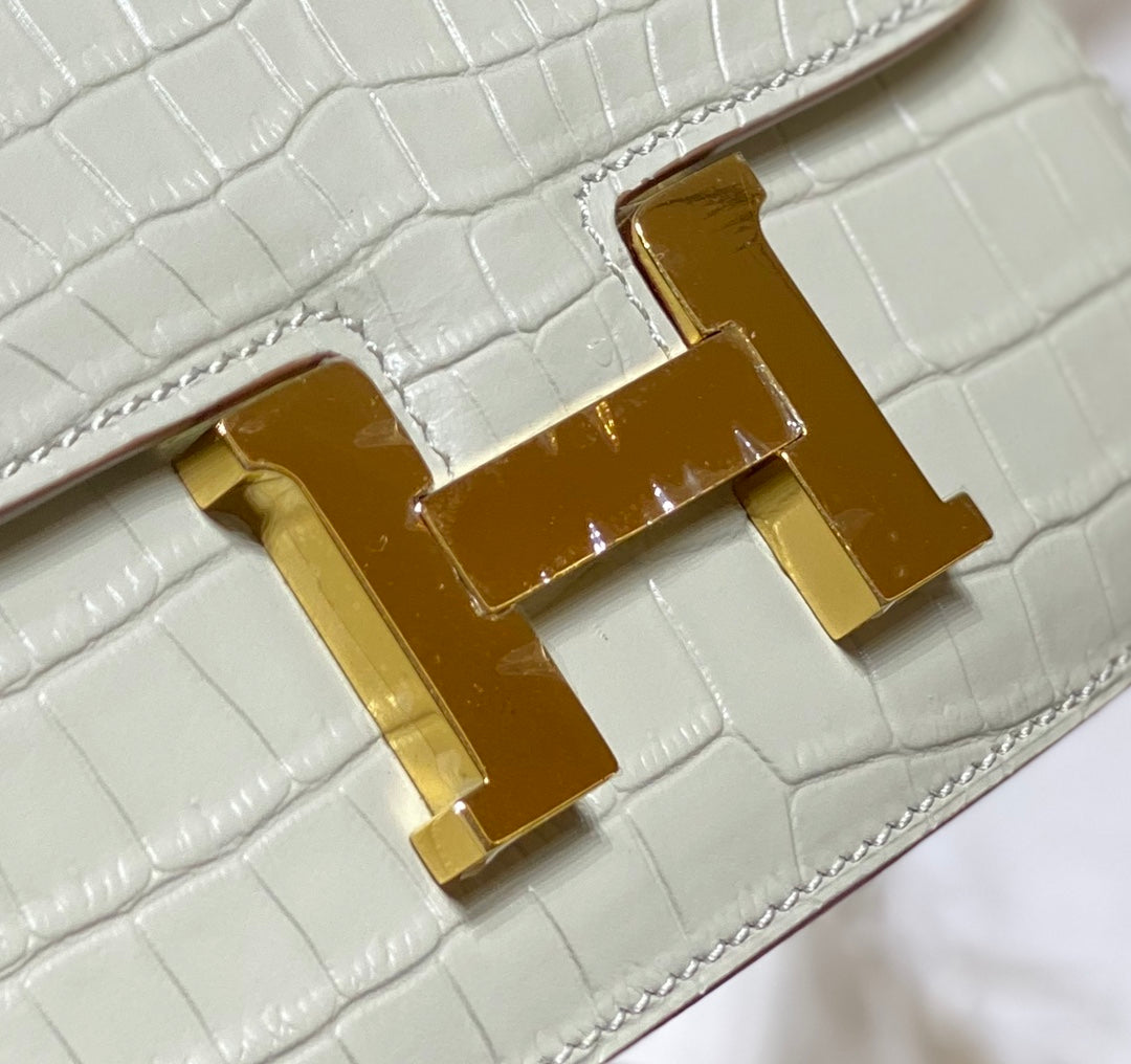Hermes Constance Bag Beige Crocodile Leather Gold H2806