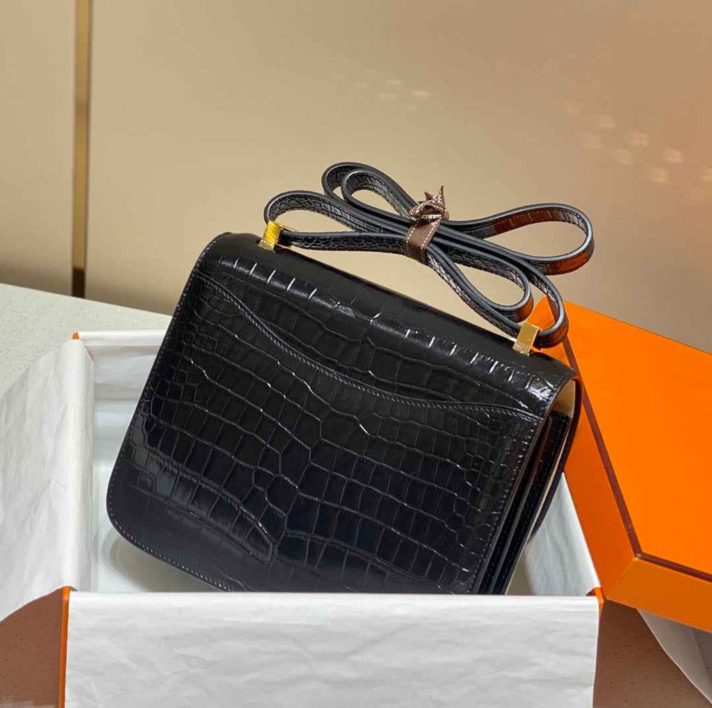 Hermes Constance Bag Black Crocodile Leather Gold H2800