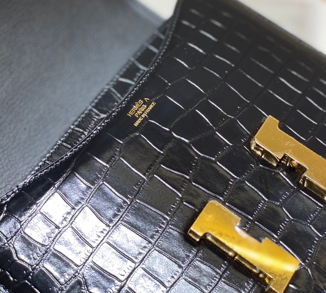 Hermes Constance Bag Black Crocodile Leather Gold H2800