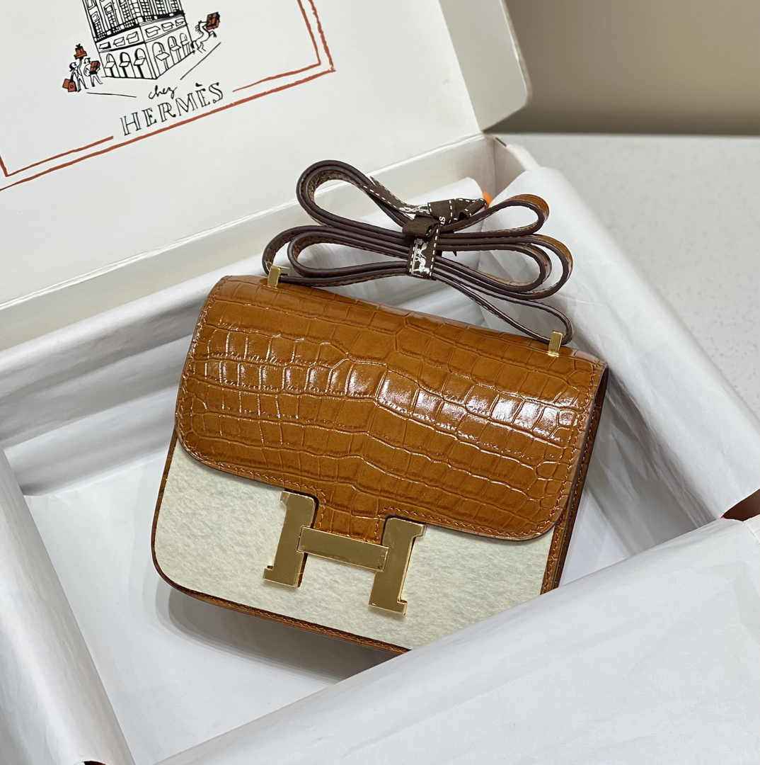 Hermes Constance Bag Brown Crocodile Leather Gold H2801