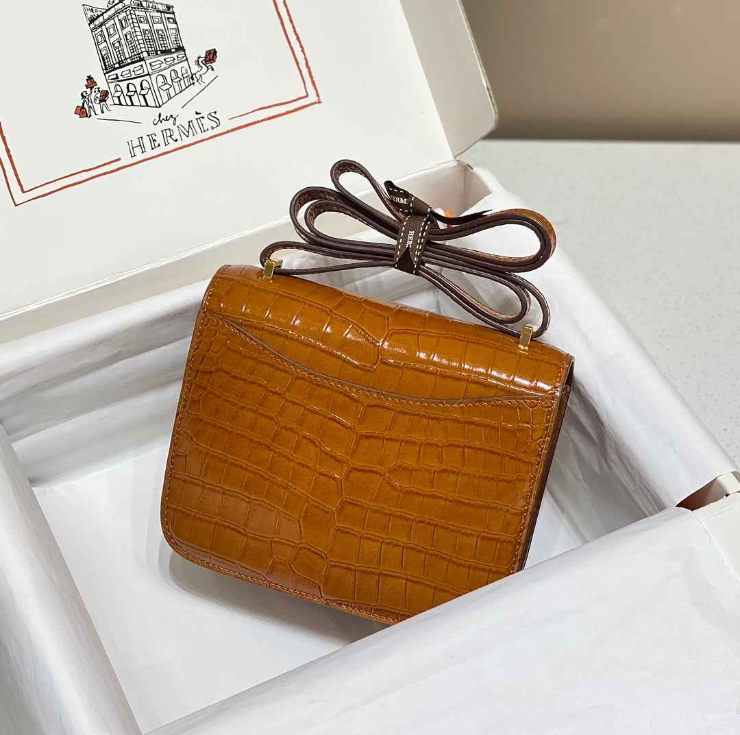 Hermes Constance Bag Brown Crocodile Leather Gold H2801
