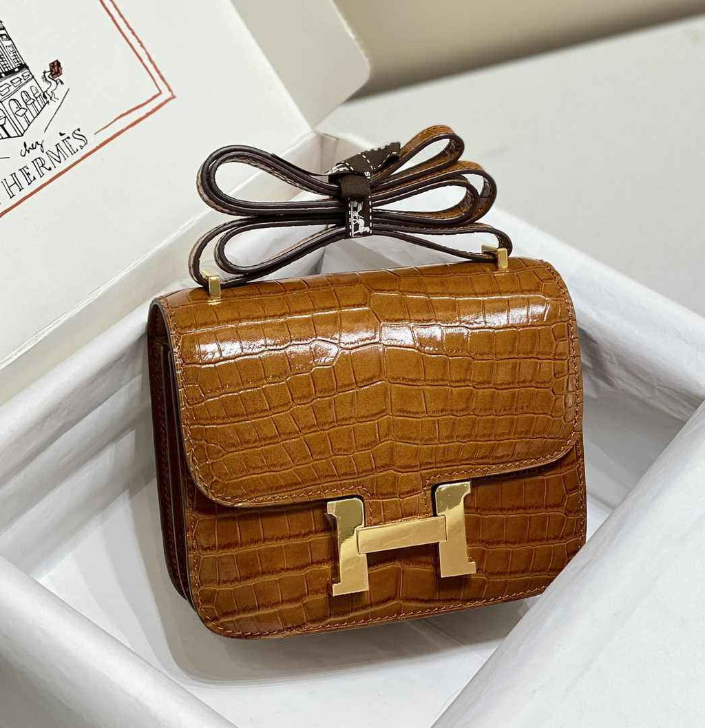 Hermes Constance Bag Brown Crocodile Leather Gold H2801