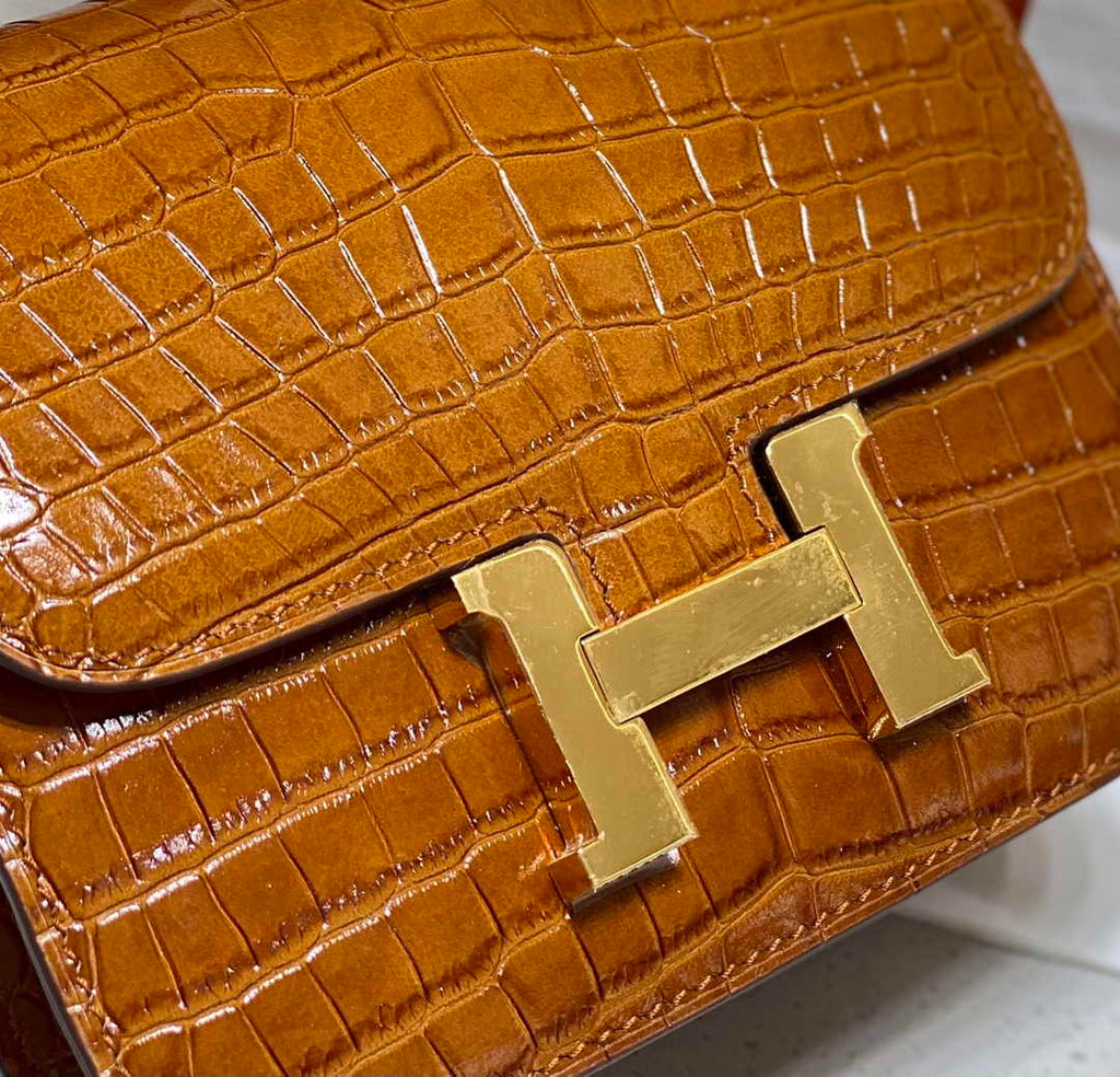 Hermes Constance Bag Brown Crocodile Leather Gold H2801