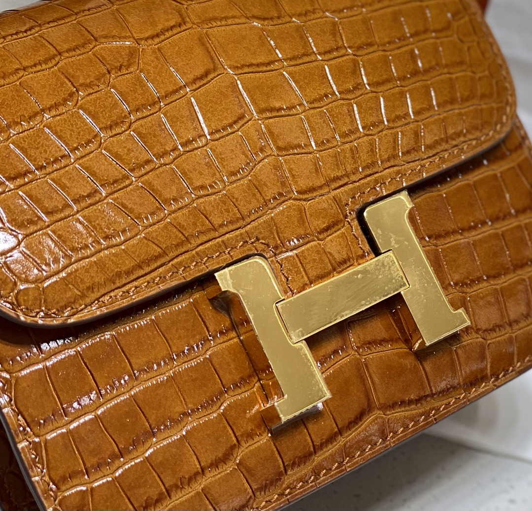 Hermes Constance Bag Brown Crocodile Leather Gold H2801