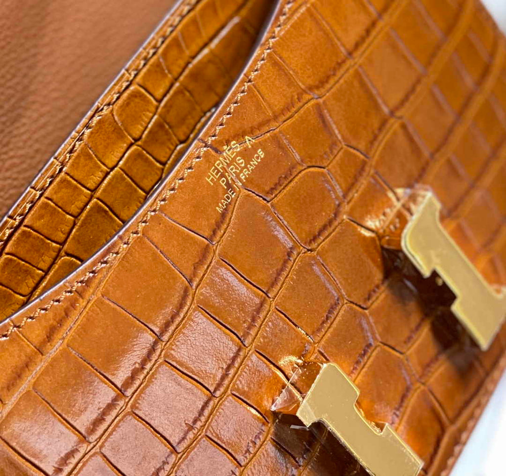 Hermes Constance Bag Brown Crocodile Leather Gold H2801