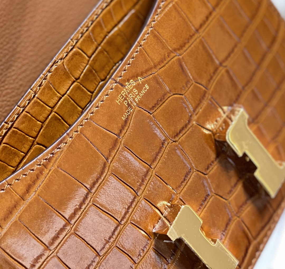 Hermes Constance Bag Brown Crocodile Leather Gold H2801