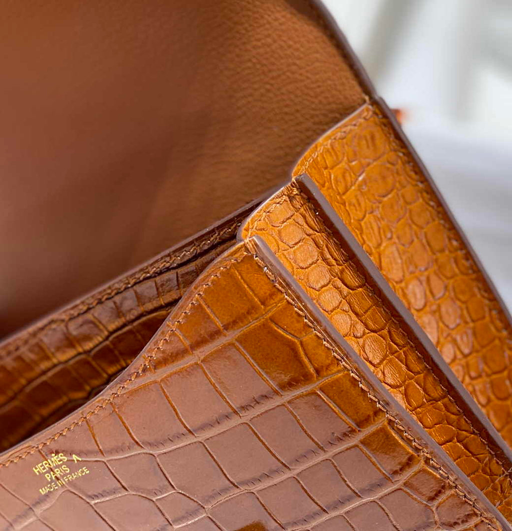 Hermes Constance Bag Brown Crocodile Leather Gold H2801