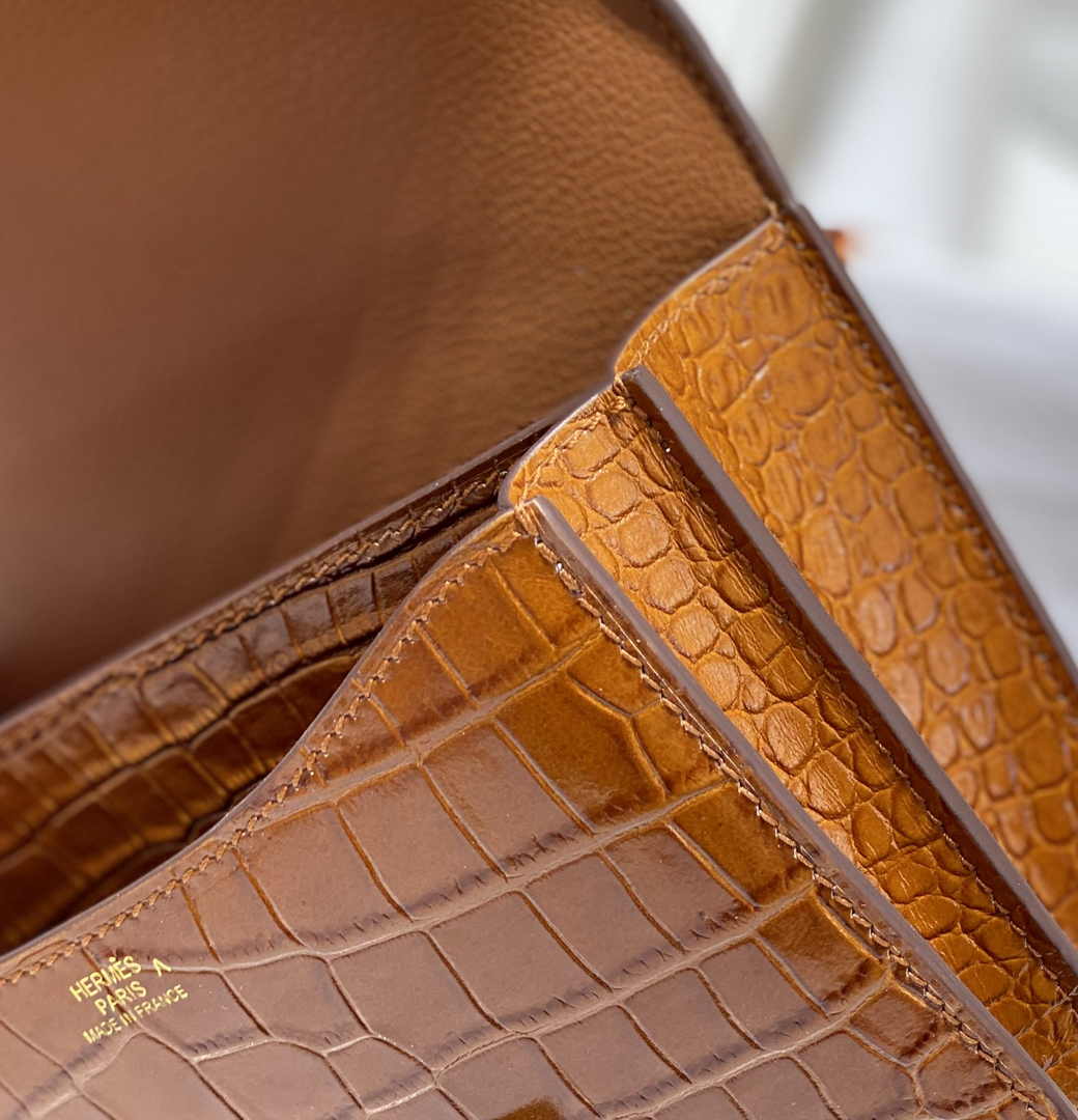 Hermes Constance Bag Brown Crocodile Leather Gold H2801