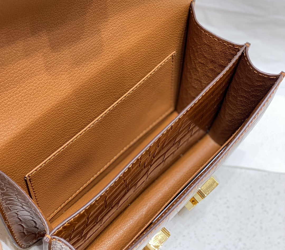 Hermes Constance Bag Brown Crocodile Leather Gold H2801