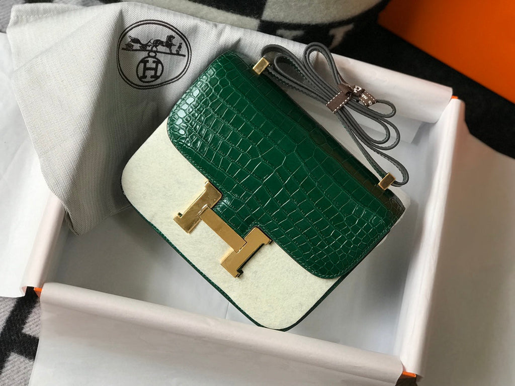 Hermes Constance Bag Green Crocodile Leather Gold H2802
